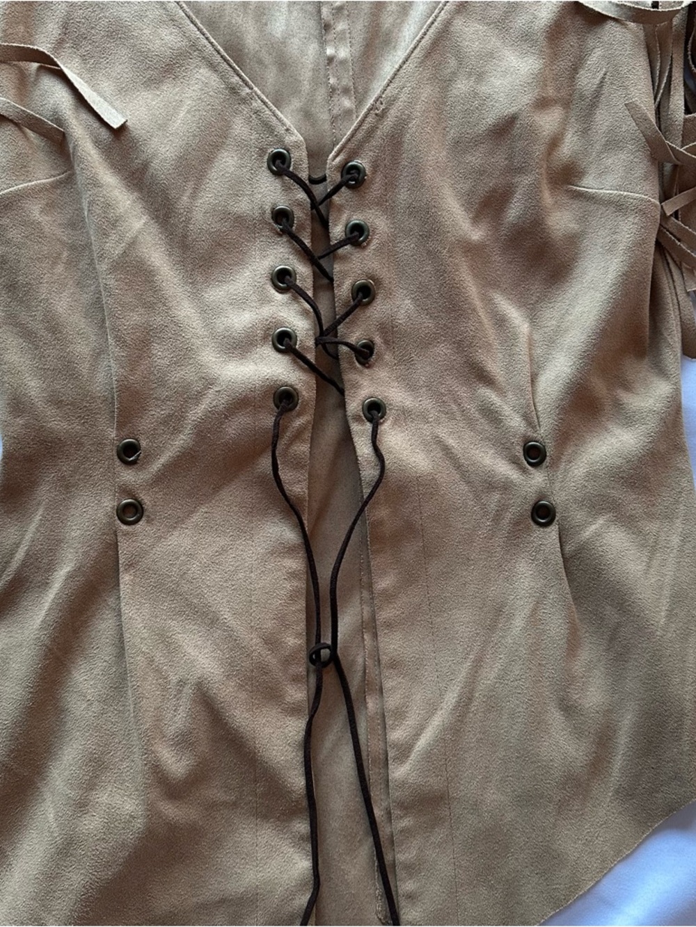 bebe Tan Fringe Lace-Up Asymmetric Corset Top - Picture 5 of 5